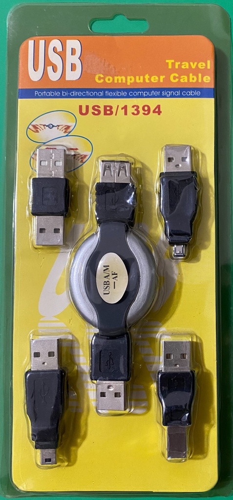 Set cable USB retráctil de viaje con puntas intercambiables (4 conectores)