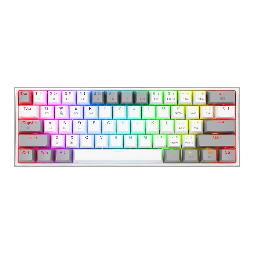 Teclado REDRAGON K616 FIZZ PRO WHITE-GREY CONNECTION TYPE BY USB RECEIVER, USB CABLE AND BLUETOOTH RGB SWICH RED MECANICO LATINO (K616-RGB) (6950376714398)
