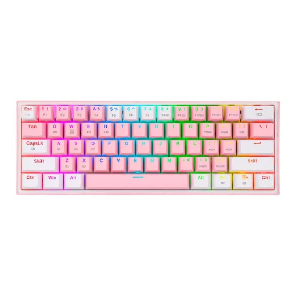 Teclado REDRAGON K616 FIZZ PRO WHITE-PINCK TIPO WIRELESS Y USB RGB SWICH RED MECANICO LATINO (K616-RGB) (6950376714374)