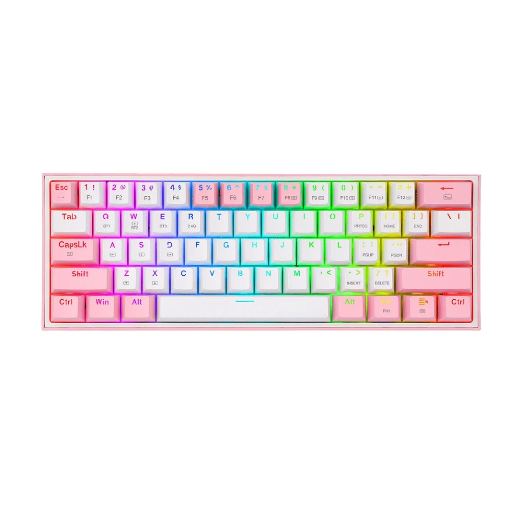 Teclado REDRAGON K616 FIZZ PRO PINCK-WHITE TIPO WIRELESS Y USB RGB SWICH RED MECANICO LATINO (K616-RGB) (6950376714404)