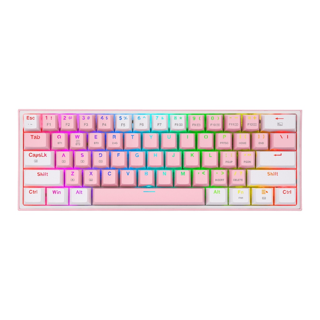 Teclado REDRAGON K616 FIZZ PRO PINCK-WHITE TIPO WIRELESS Y USB RGB SWICH RED MECANICO LATINO (K616-RGB) (6950376714404)