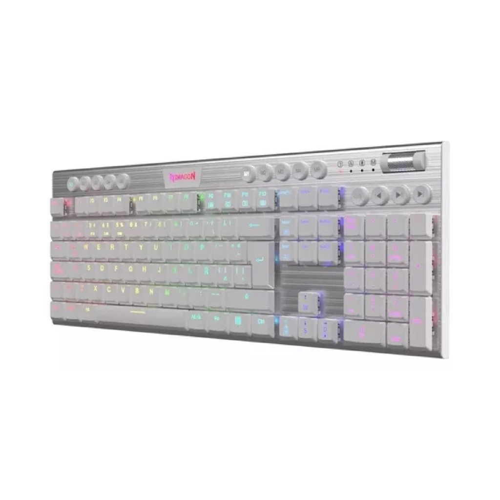 Teclado REDRAGON K618 HORUS WHITE TIPO RGB WIRELESS-USB SWICH RED MECANICO LATINO (K618W-RGB) (6950376713087)