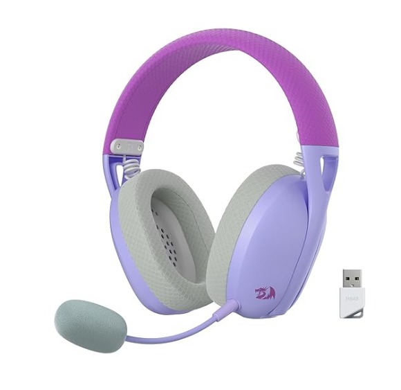 Auricular REDRAGON IRE PRO UTRA LIGHT CONNECTION WITH USB RECEIVER, BLUETOOTH AND CABLE WHITE-PURPLE (H848PL) (6950376719218)