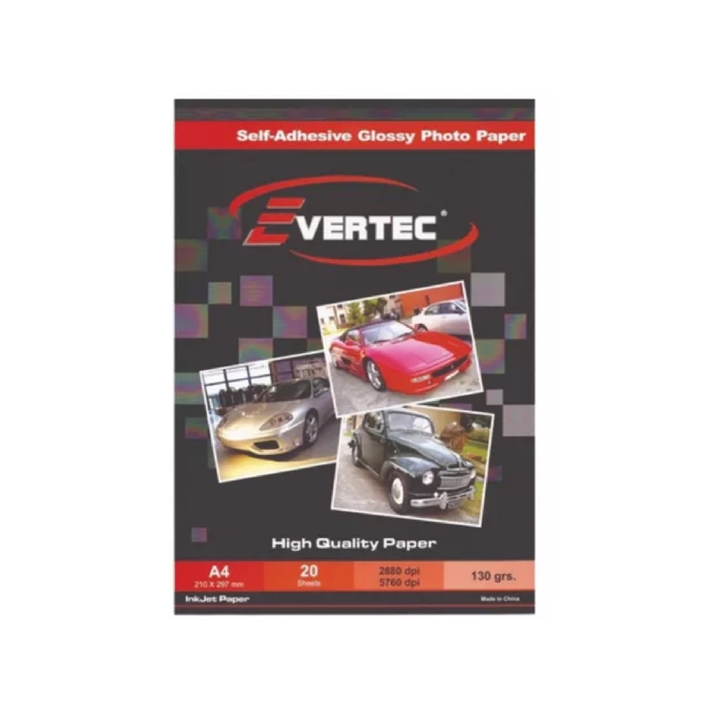 PAPEL FOTOGRAFICO EVRTC FOTO BRILLANTE AUTOADHESIVO 130G A4 20 HOJAS (080700002)