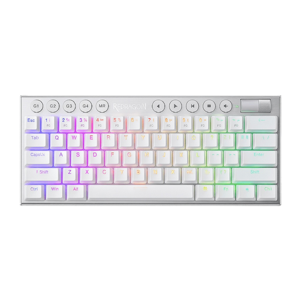 Teclado REDRAGON K632W HORUS MINI WHITE TIPO USB WIRE RGB MECANICO INGLES SWITCH DUST-PROOF RED (K632W-RGB) (6950376717528)