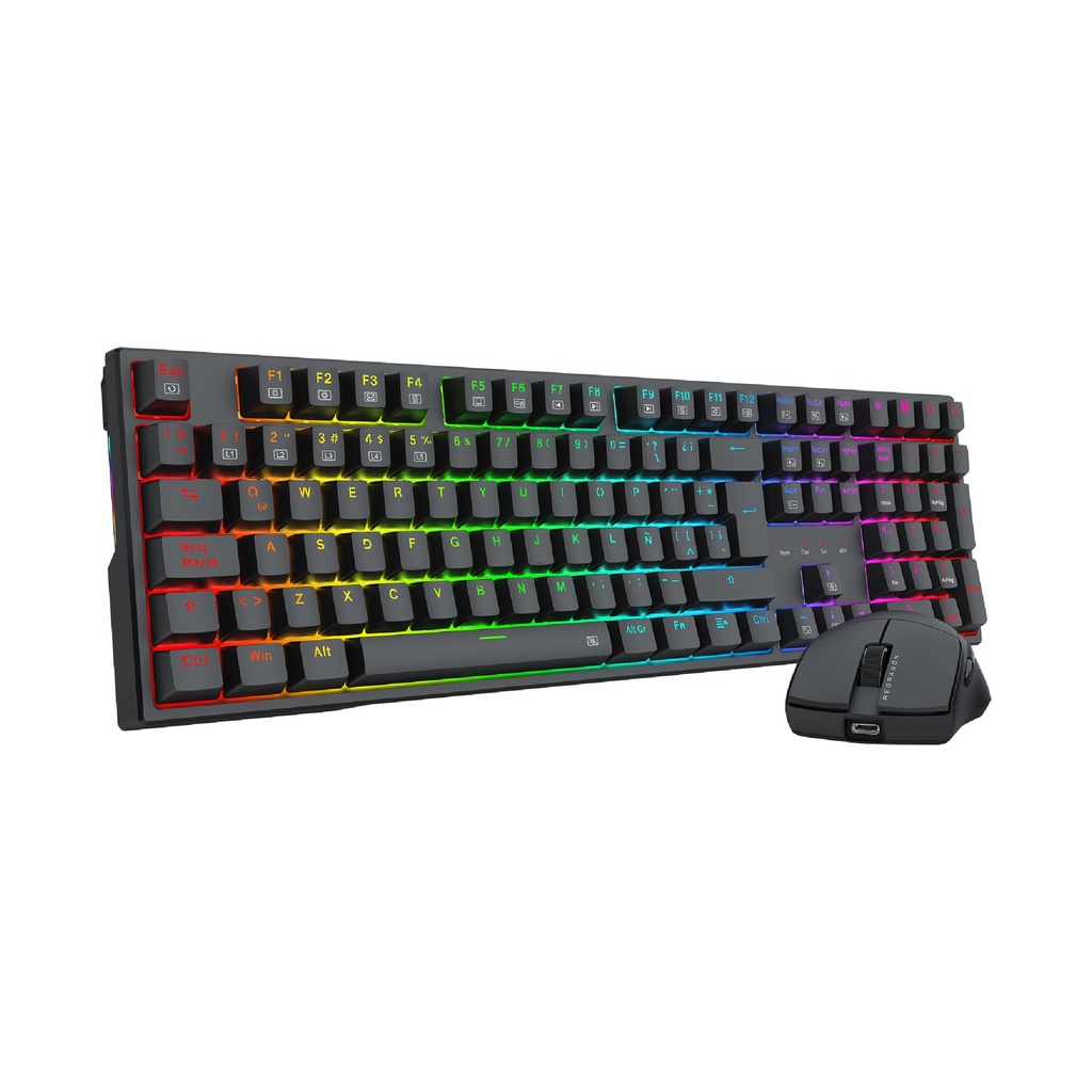 TECLADO Y MOUSE KIT REDRAGON GAMING ESSENTIALS WIRED RGB SWITCH RED LATINO MOUSE BLACK 5 BOTONES 12400 DPI (S146) (6950376728722)