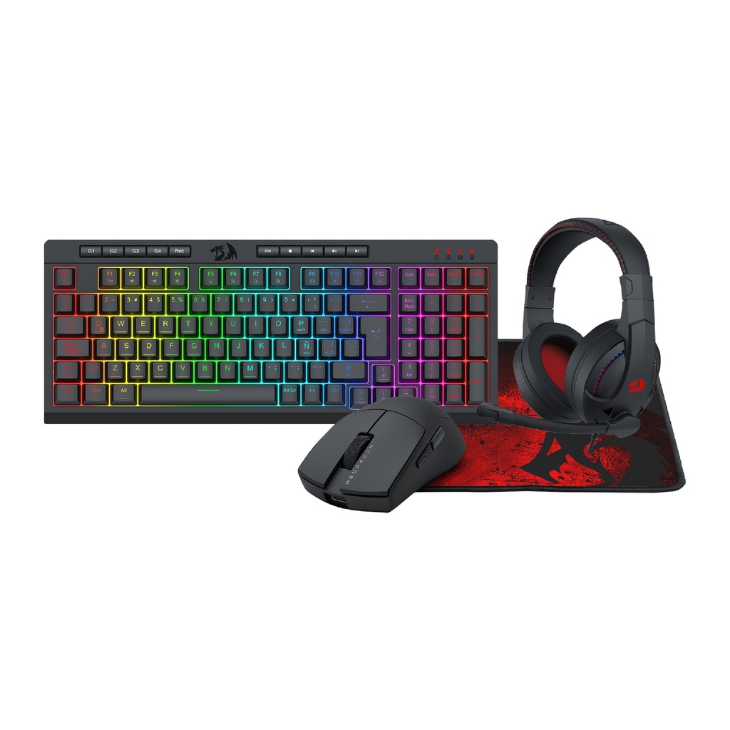 TECLADO  Y MOUSE KIT REDRAGON COMBO 4 EN 1 S147 TECLADO MEMBRANA MOUSE AURICULARES PAD MOUSE  (6950376728739)