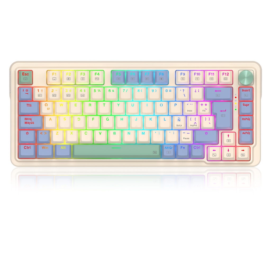 Teclado REDRAGON UCAL PRO USB, BLUETOOTH AND USB RECEIVER CONNECTION RGB MECANICO LATINO SWITCH DUST-PROOF RED LIGHT BLUE CAKE (K673CPG-RGB-PRO) (6950376728173)