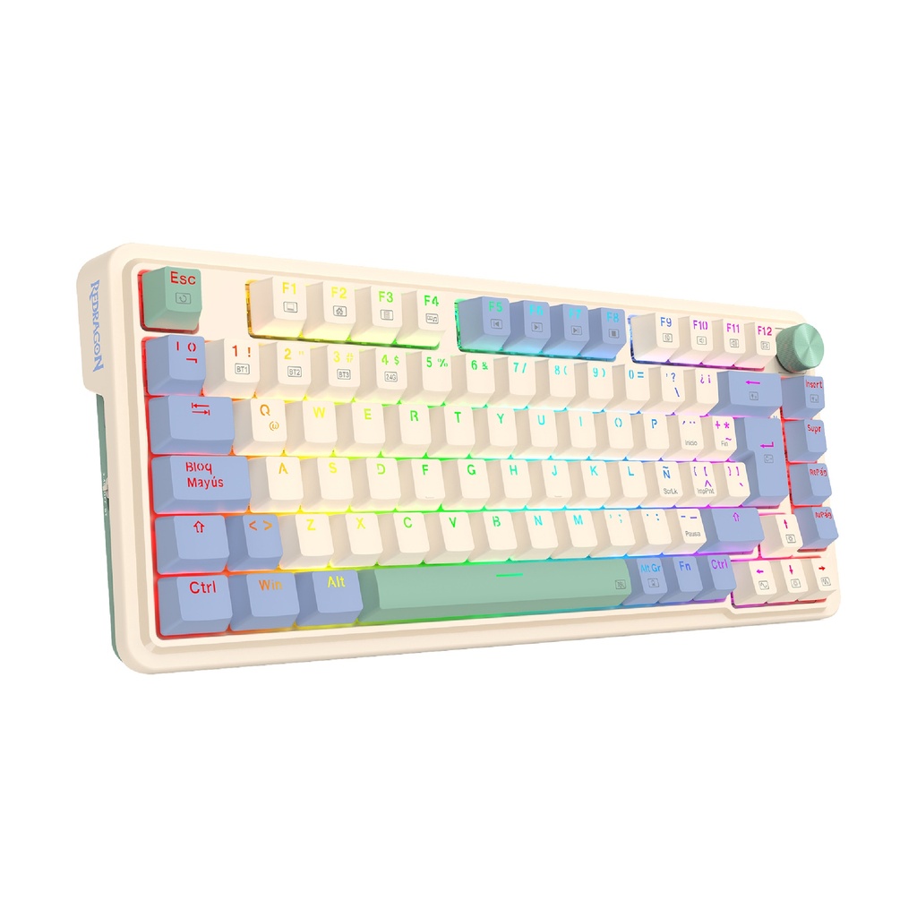 Teclado REDRAGON UCAL PRO USB, BLUETOOTH AND USB RECEIVER CONNECTION RGB MECANICO LATINO SWITCH DUST-PROOF RED LIGHT BLUE CAKE (K673CPG-RGB-PRO) (6950376728173)