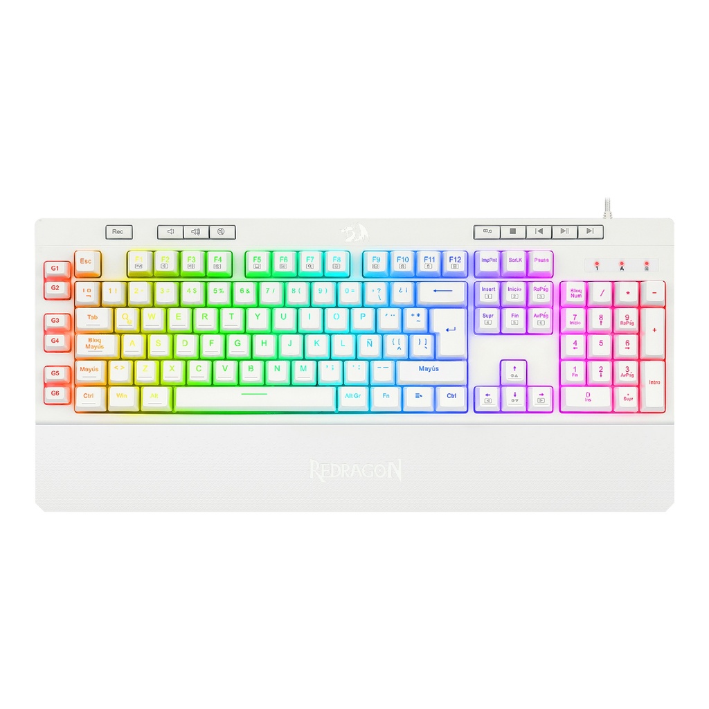 Teclado REDRAGON K512W SHIVA WHITE TIPO WIRED USB RGB MEMBRANA LATINO (K512W-RGB-1) (6950376725752)